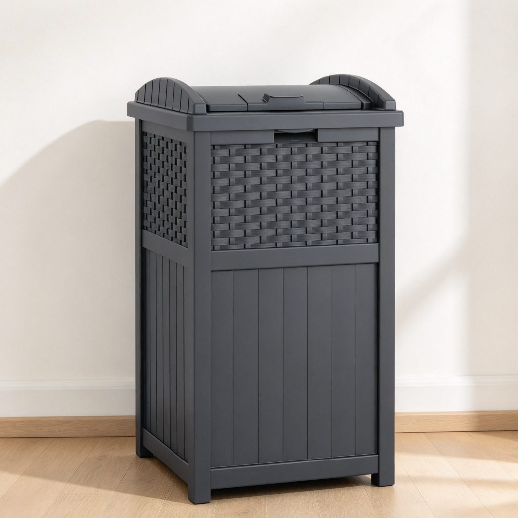 Wicker Outdoor Trash Hideaway with Lid, Gray - Image 2