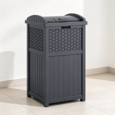 Wicker Outdoor Trash Hideaway with Lid, Gray