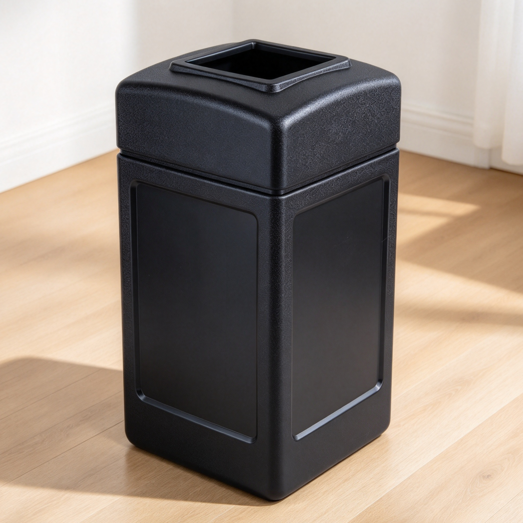 42-Gallon Black Open-Top Square Indoor/Outdoor Waste Bin