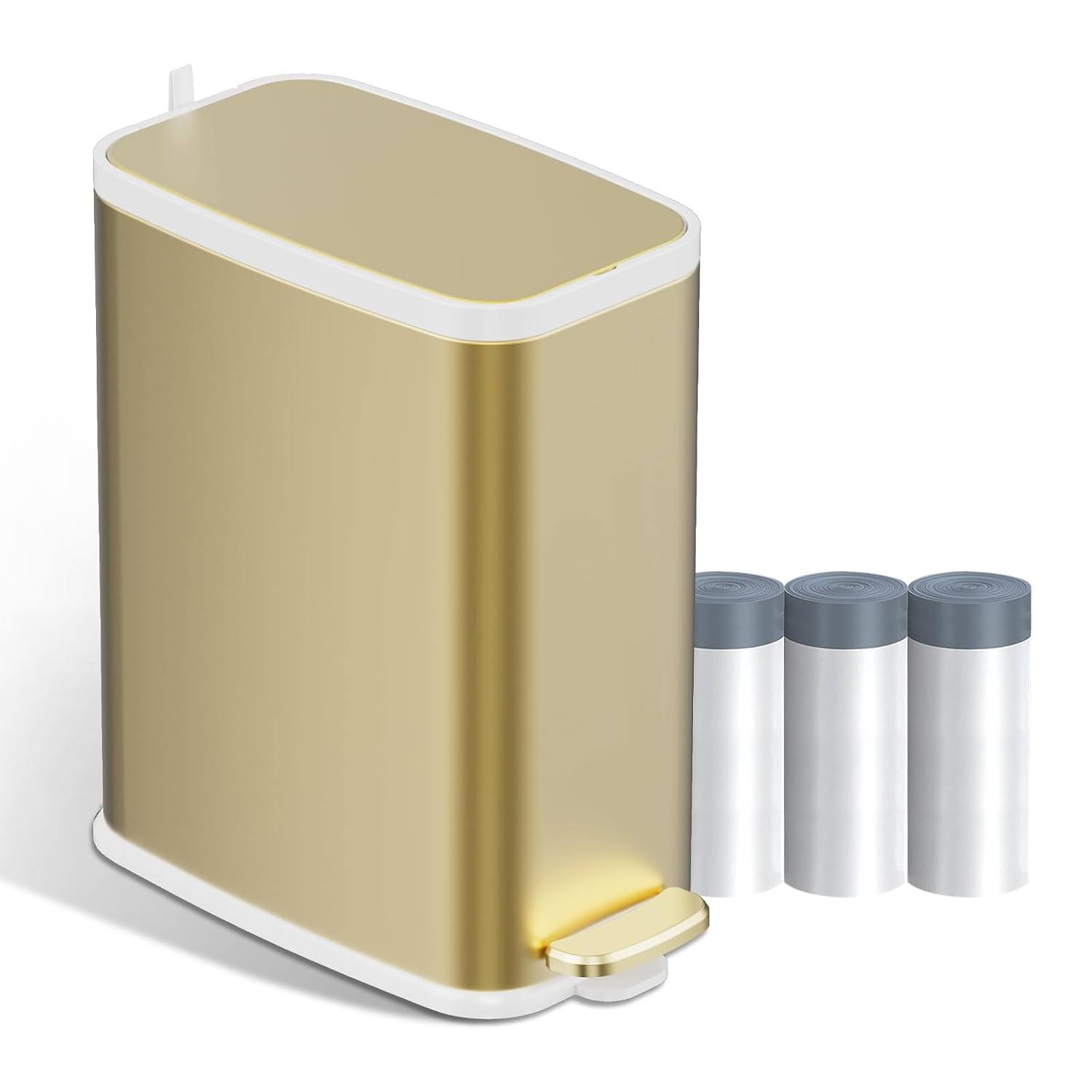 1.6-Gallon Champagne Gold Slim Step Bathroom Trash Can