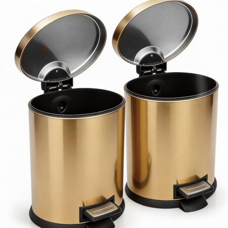 2-Piece 1.3-Gallon Gold Oval Bathroom Trash Can with Soft-Close Lid and Pedal