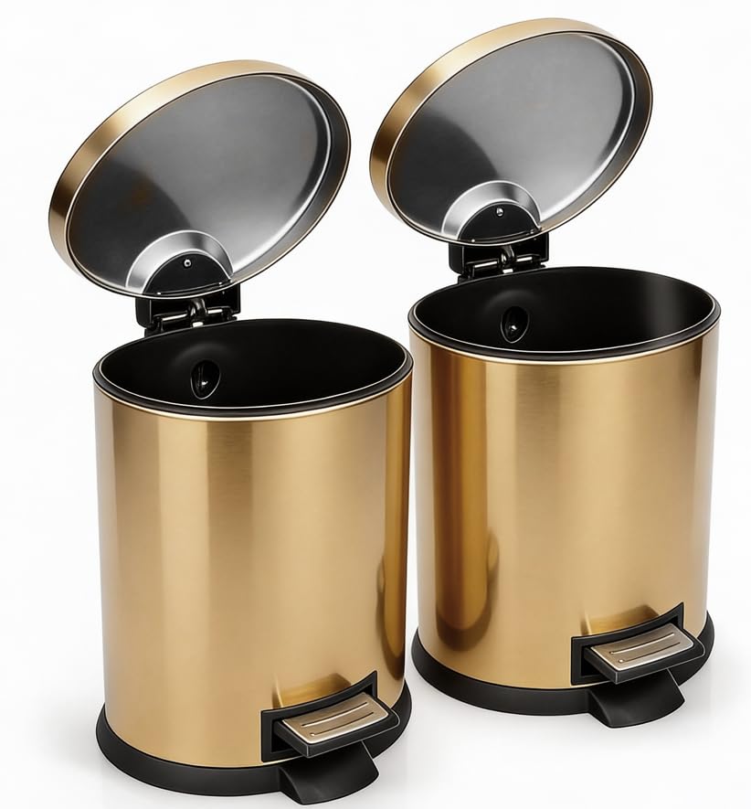 2-Piece 1.3-Gallon Gold Oval Bathroom Trash Can with Soft-Close Lid and Pedal