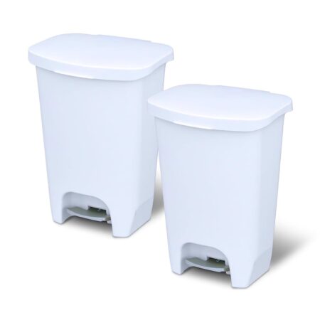 13-Gallon White Trash Can with Odor Protection, 2-Pack