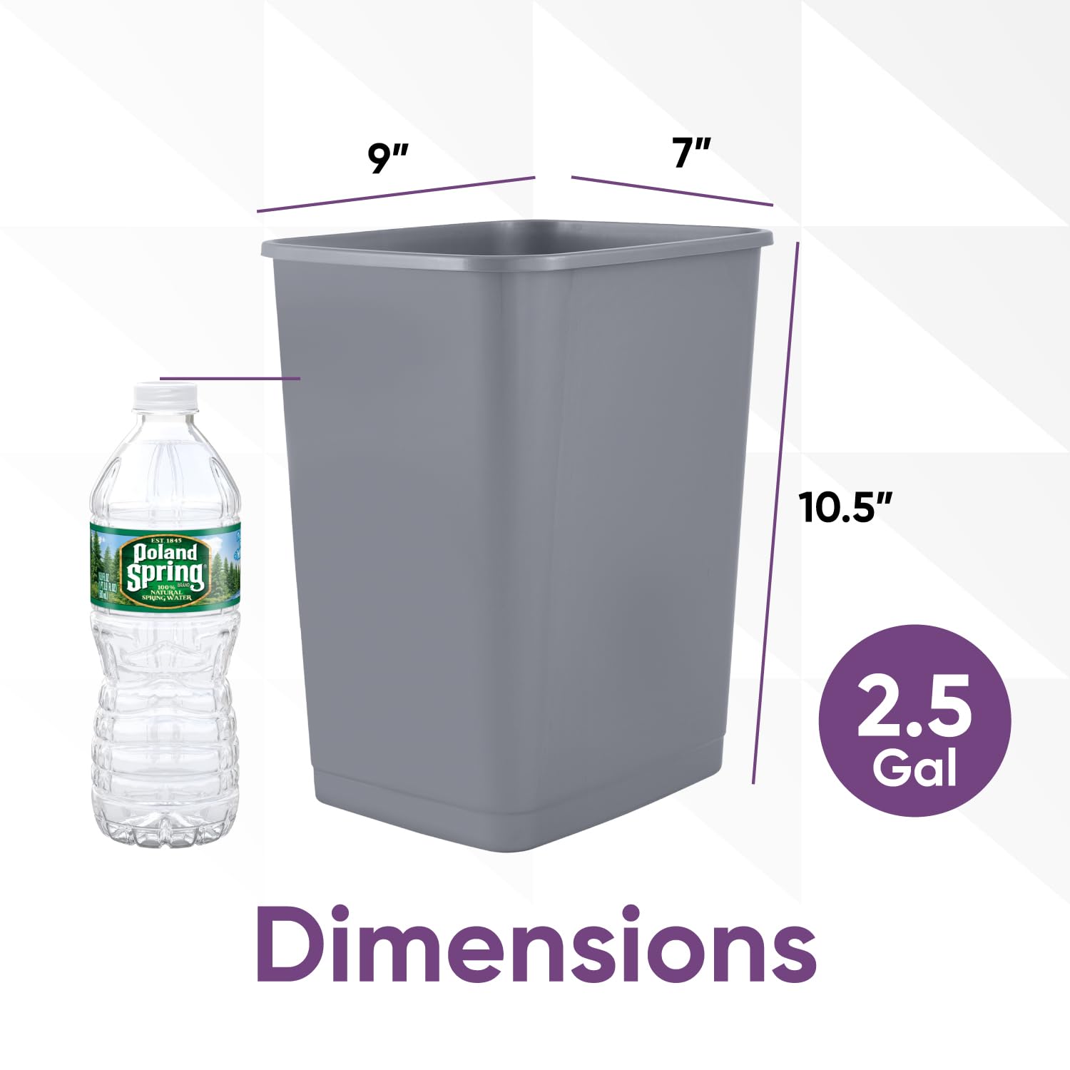 2.5-Gallon Grey Unlidded Small Plastic Trash Can, 10 Qt - Image 2
