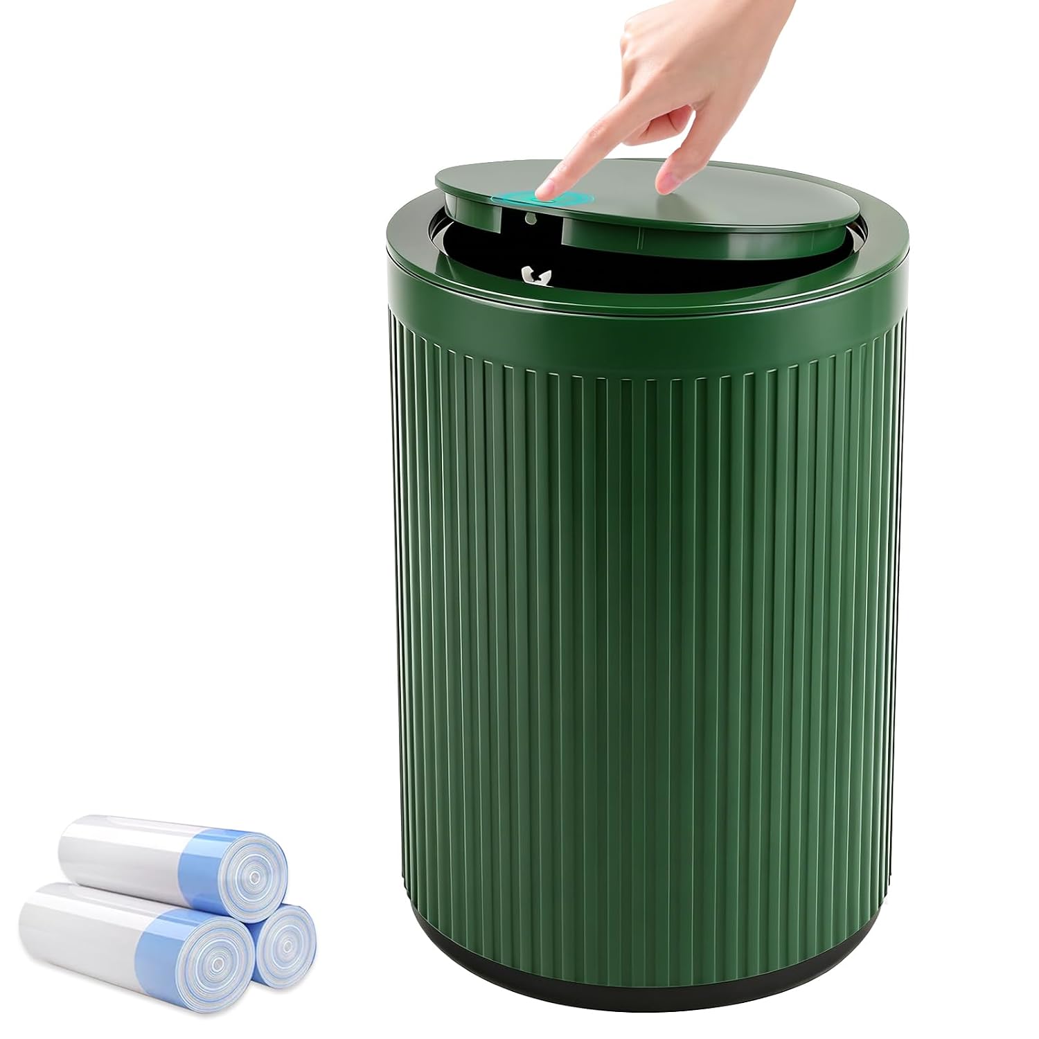 2.1-Gallon Green Plastic Bathroom Trash Can with Lid