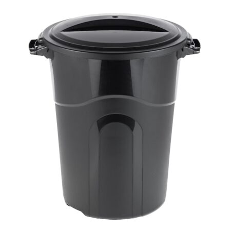 32-Gallon Heavy-Duty Black Plastic Garbage Can with Lid