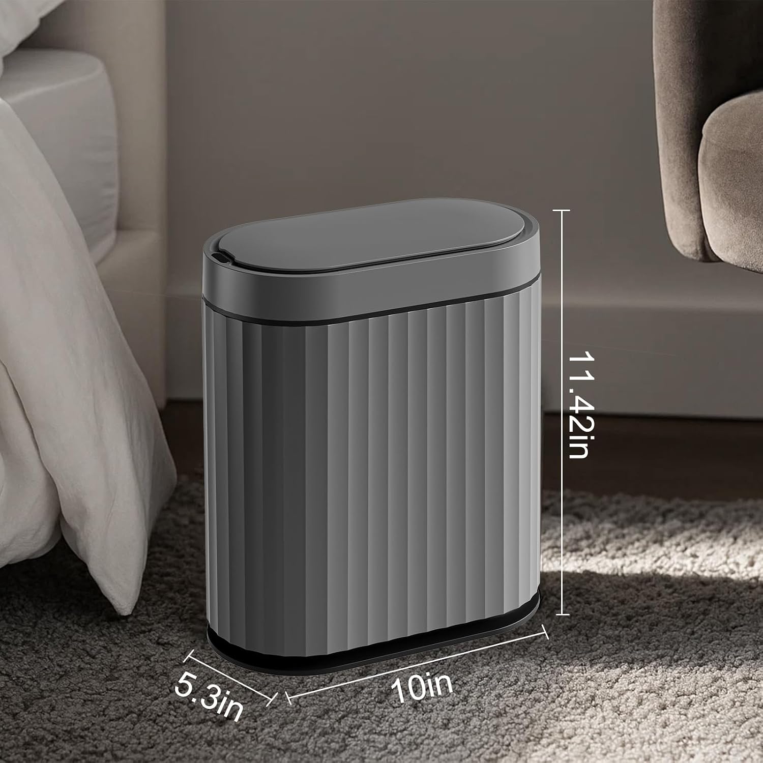 2-Gallon Cement Grey Black Bathroom Trash Can with Automatic Lid - Image 2
