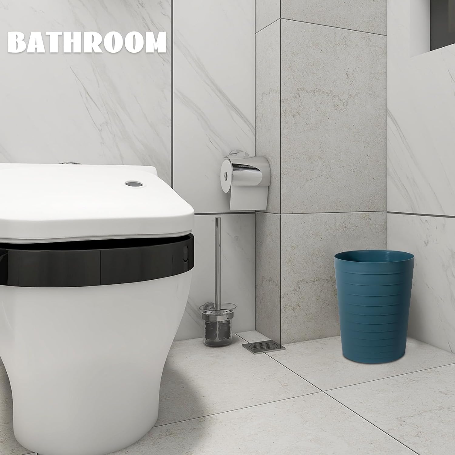 1.8-Gallon Bluish Green Small Plastic Bathroom Wastebasket - Image 2