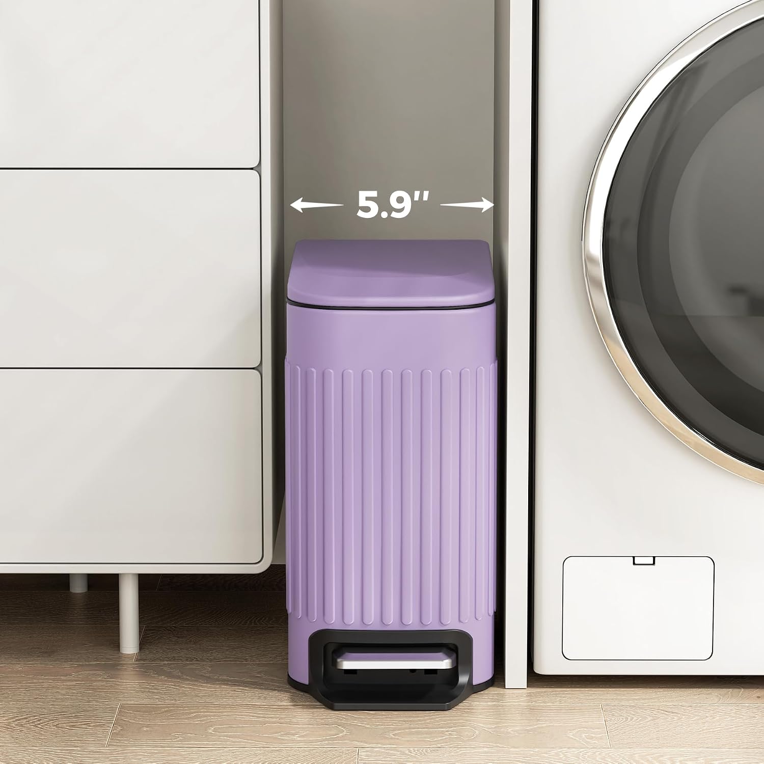 1.6-Gallon Slim Purple Bathroom Trash Can with Soft-Close Lid and Pedal - Image 2