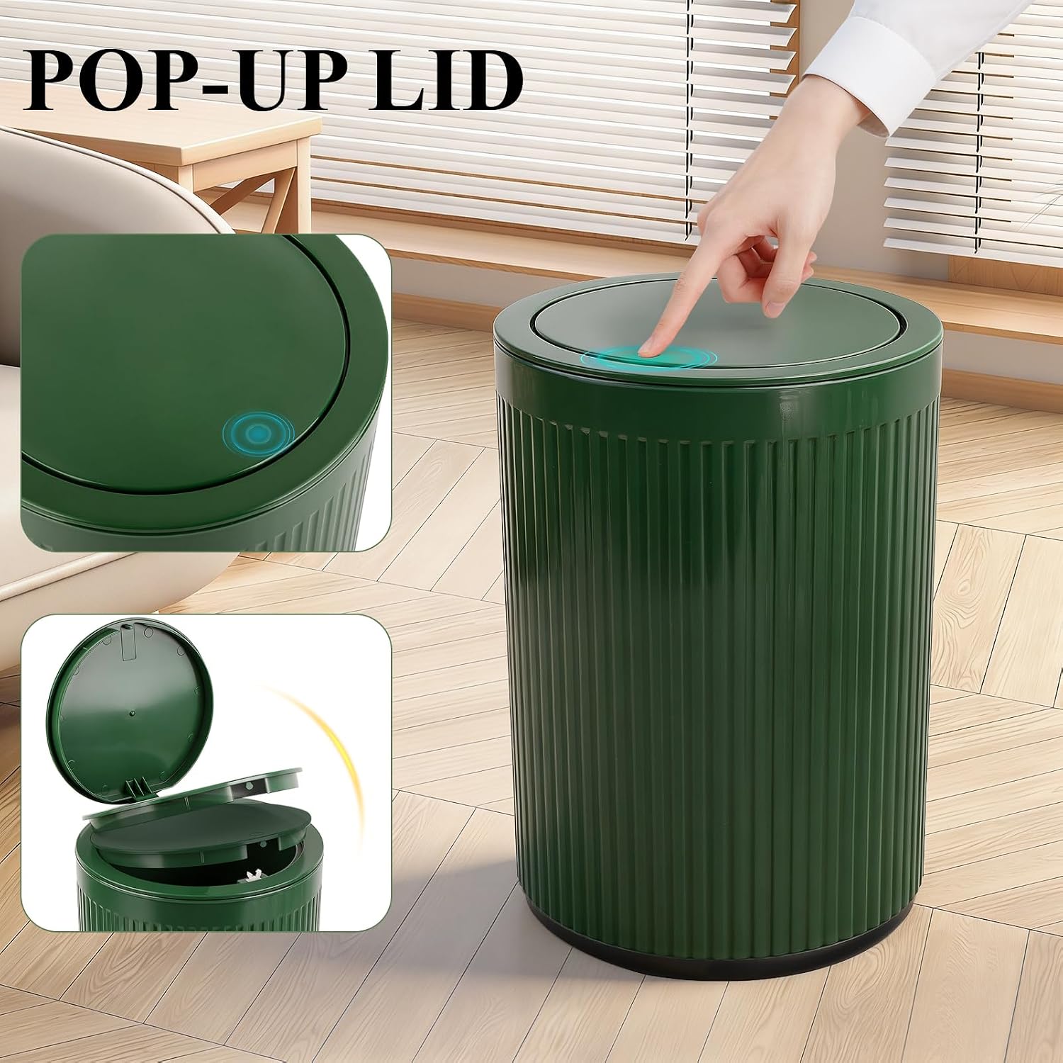 2.1-Gallon Green Plastic Bathroom Trash Can with Lid - Image 2