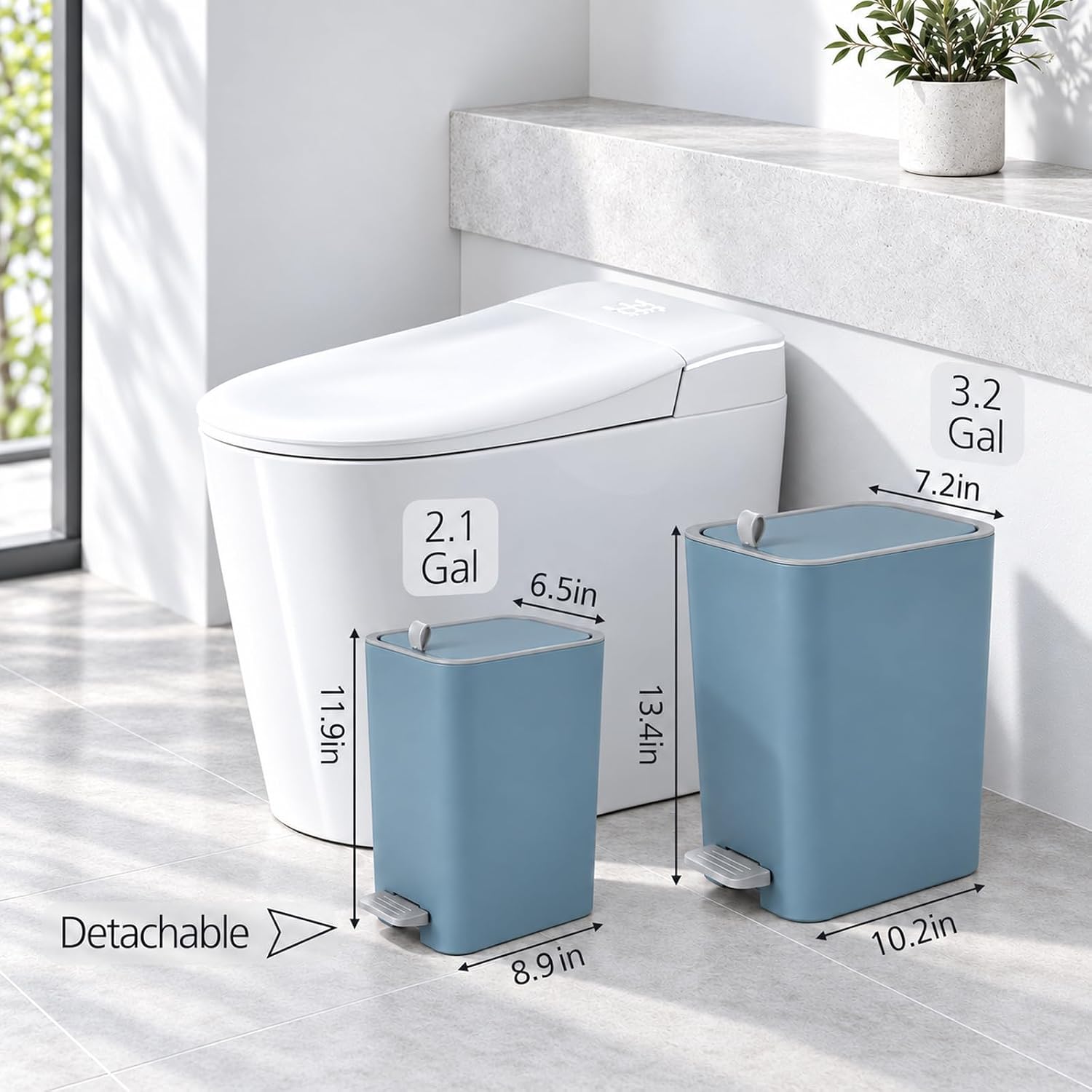 2.1-Gallon Blue Slim Step Bathroom Trash Can with Lid - Image 2