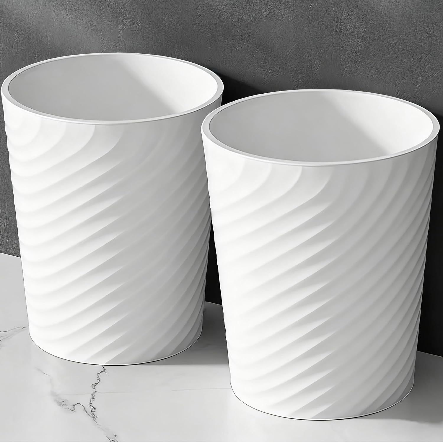 2-Pack 1.8-Gallon White Small Bathroom Trash Can